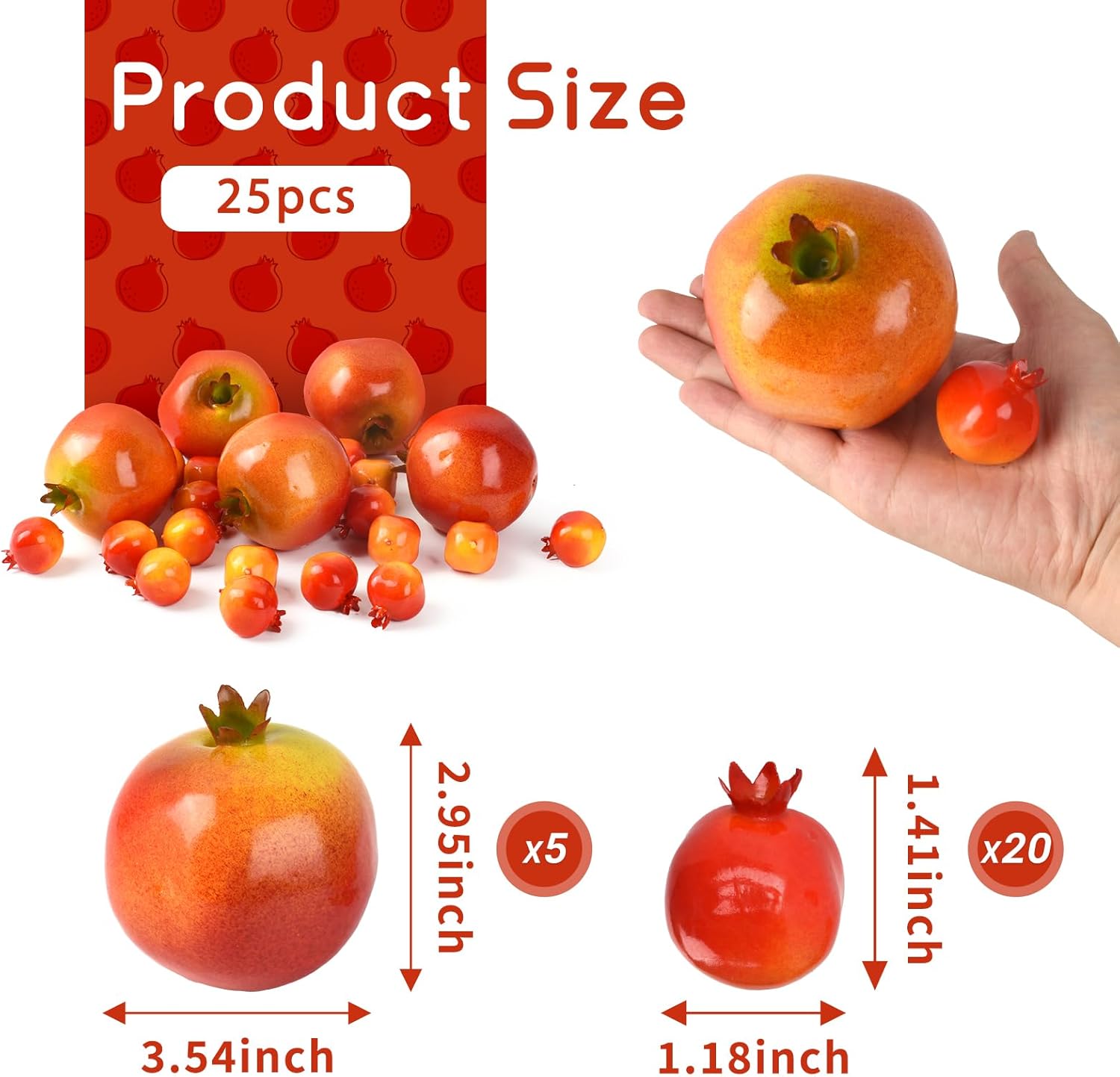 Artificial Pomegranates 25 Pcs 2 Sizes Lifelike Decor