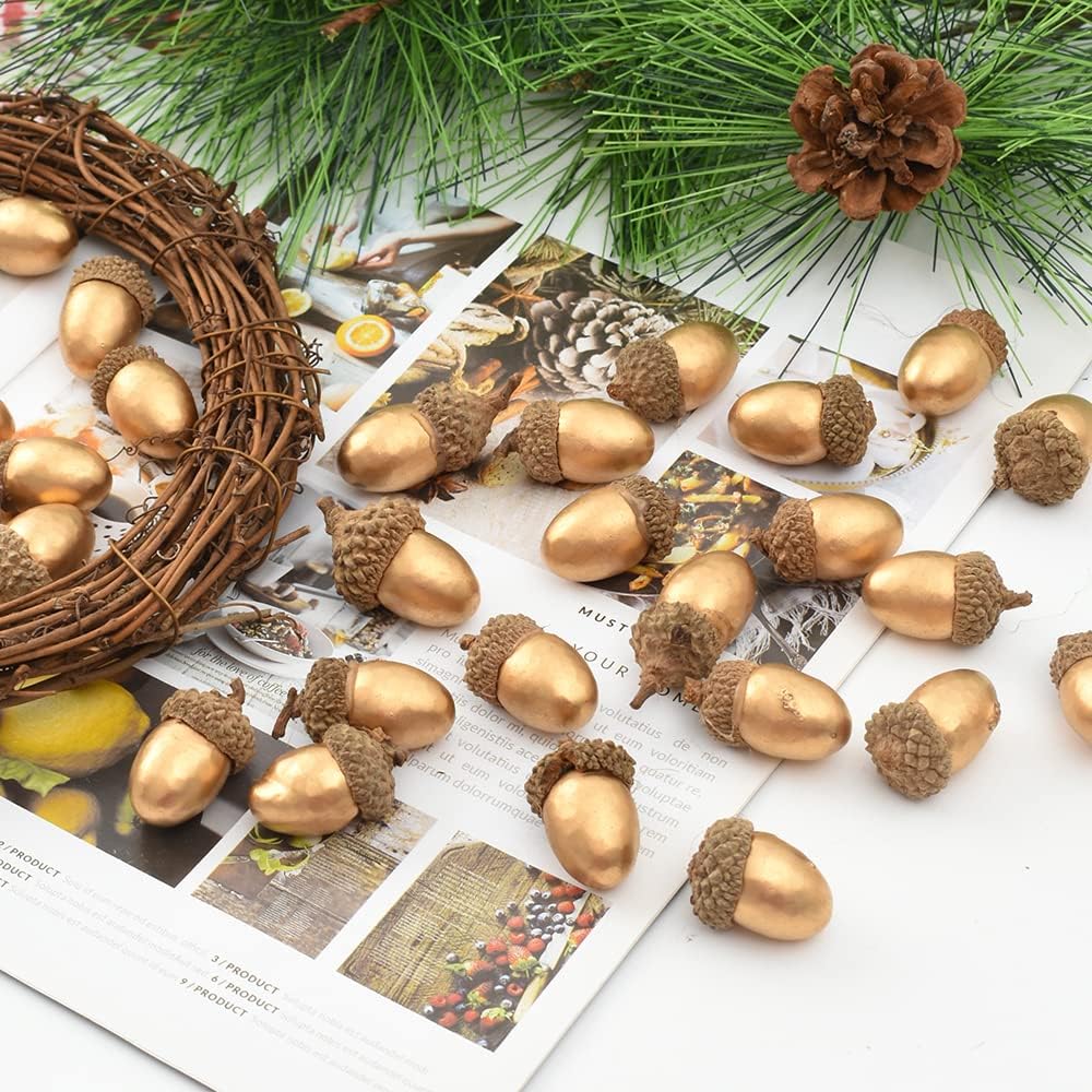 HUIANER Gold Artificial Acorns 50PCS for Christmas Decor
