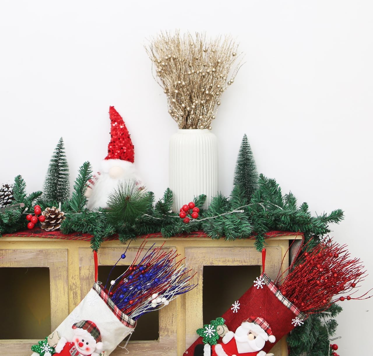 18 Pack Glitter Berry Stem Christmas Decor