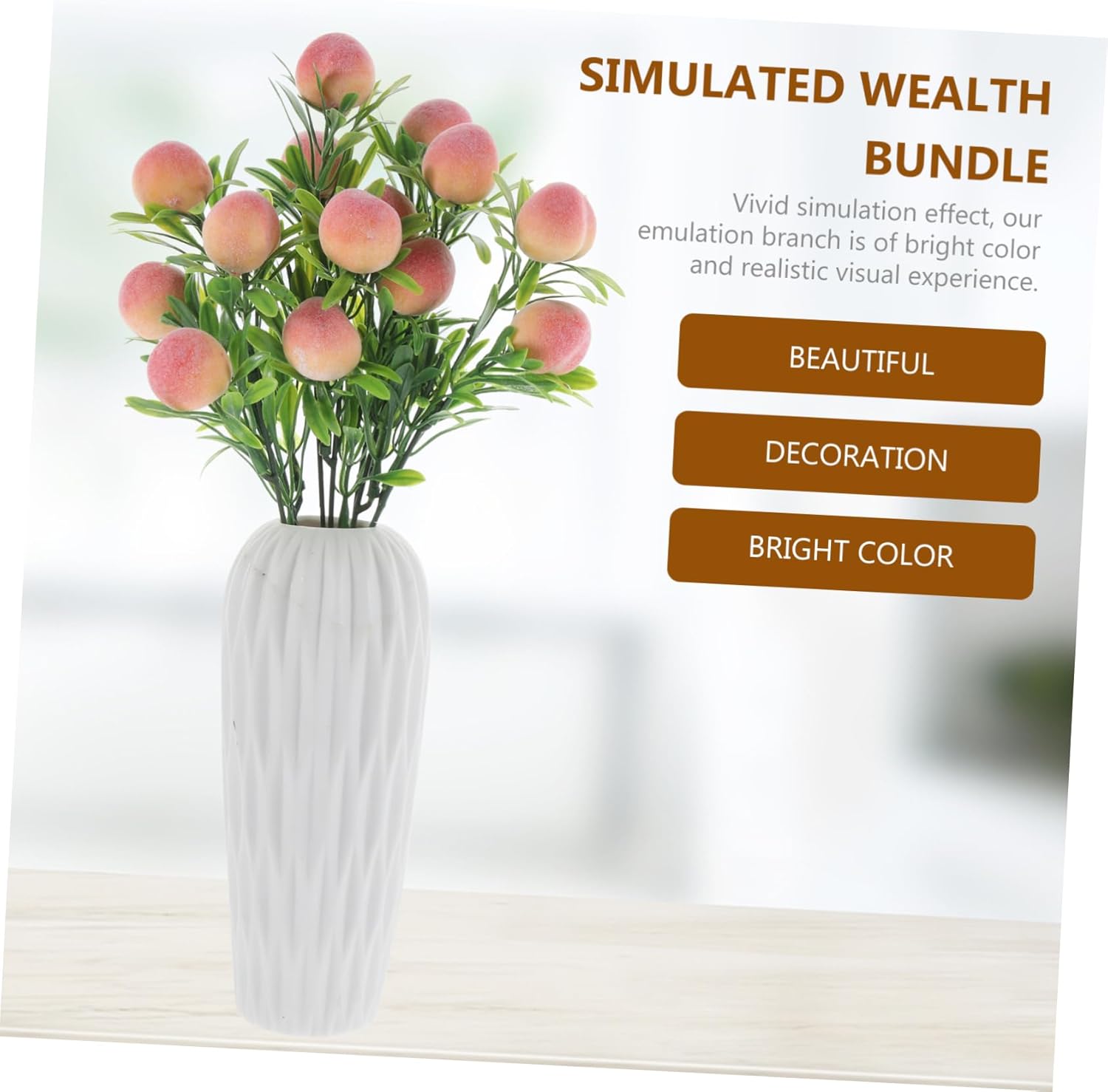 Artificial Peach Branches Vase Decor Set