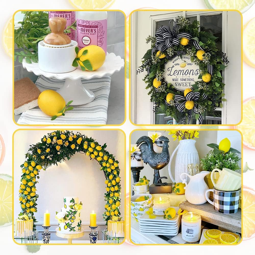 12 Piece Artificial Lemons with Leaves Home Decor