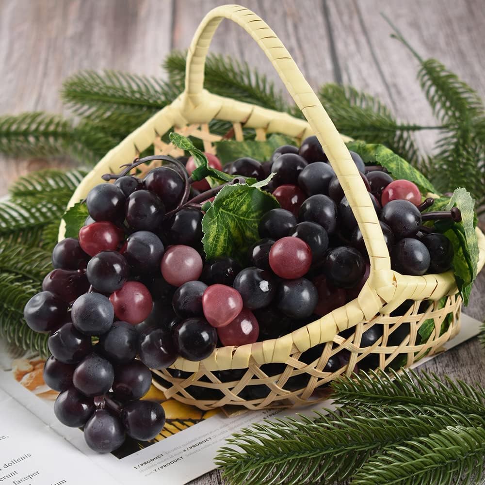 Luckforest Artificial Grapes 6Pcs Red Frosted Cluster Decor