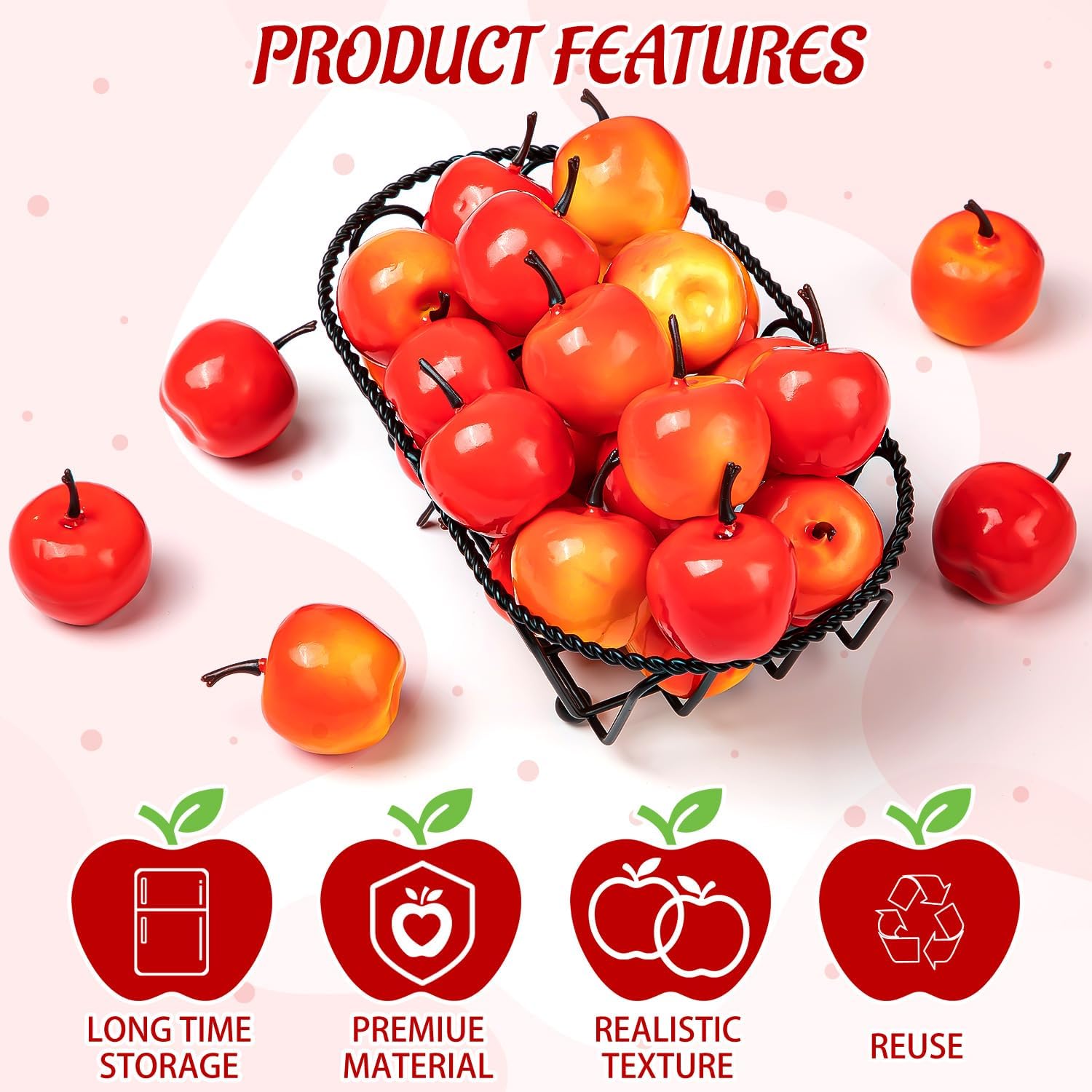 40pcs Fake Mini Red Apples for Decor and Crafts