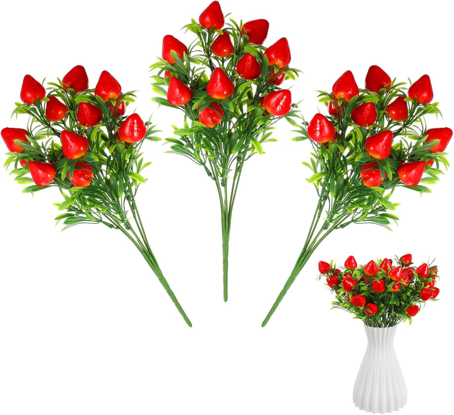 3pcs Plastic Strawberry Picks Red Artificial Fruit Branch