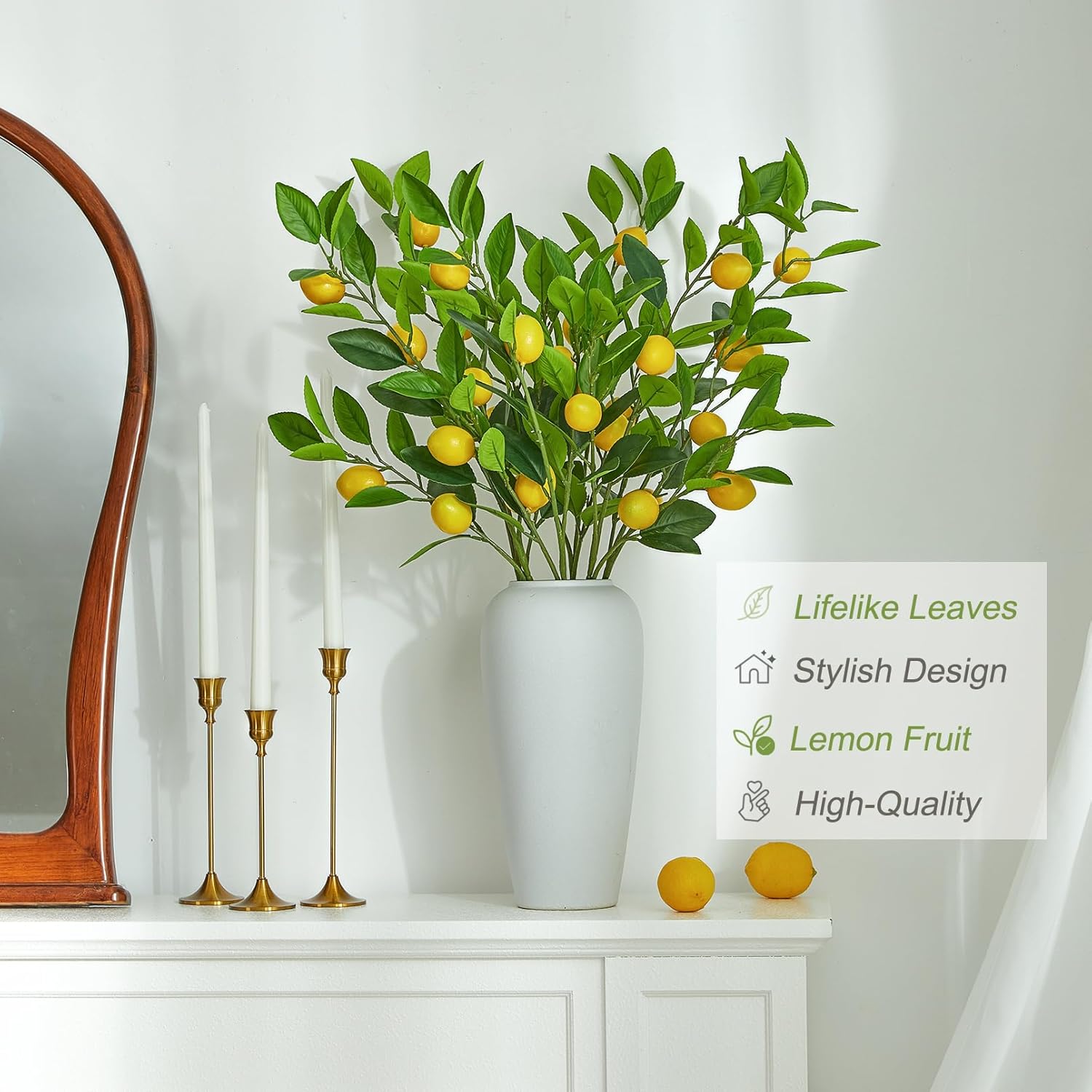 36 Inch Artificial Lemon Branches with Realistic Fruits and Leaves