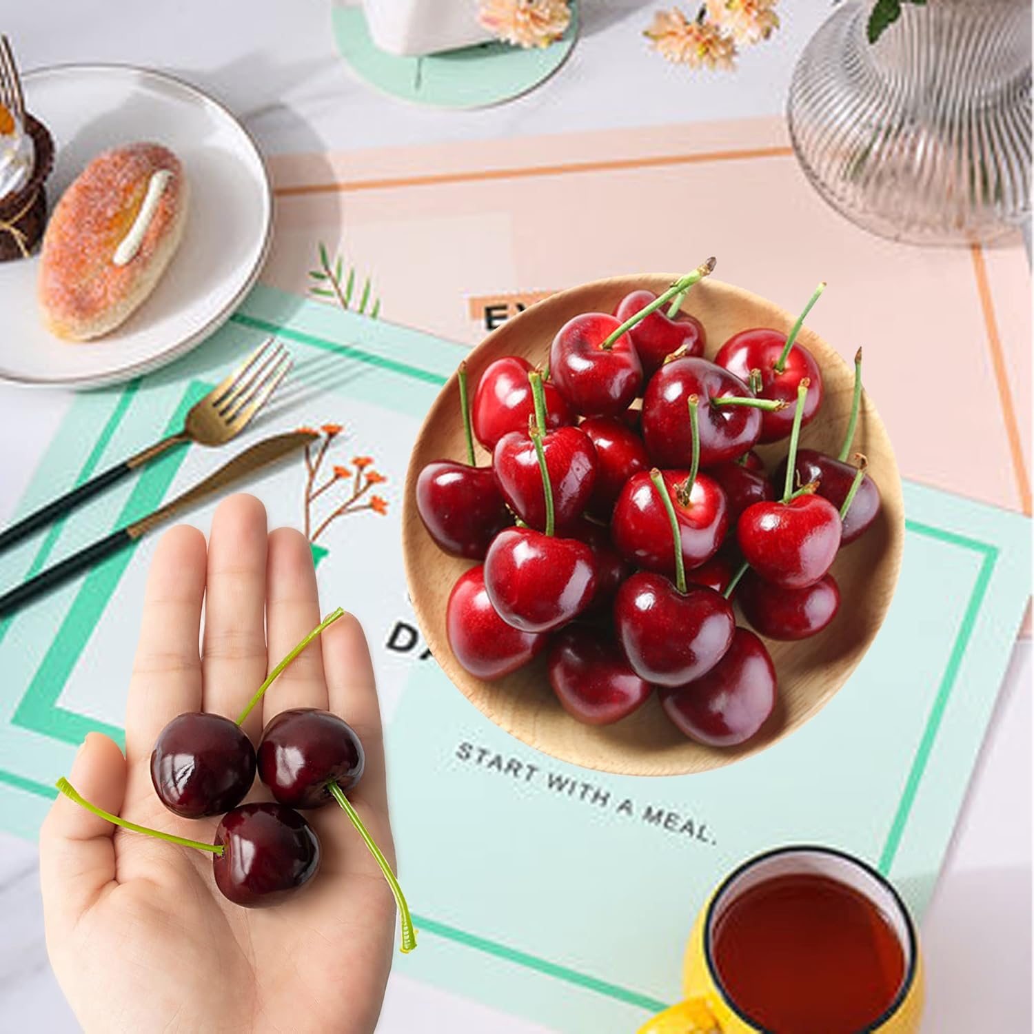 36 Pcs Artificial Lifelike Cherries Decoration Set Black
