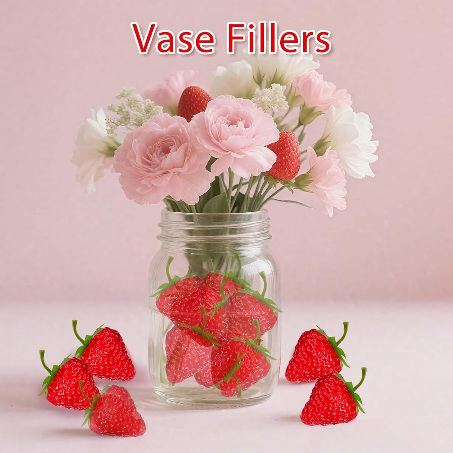 50 pcs Artificial Strawberries Decor for Cakes and Parties