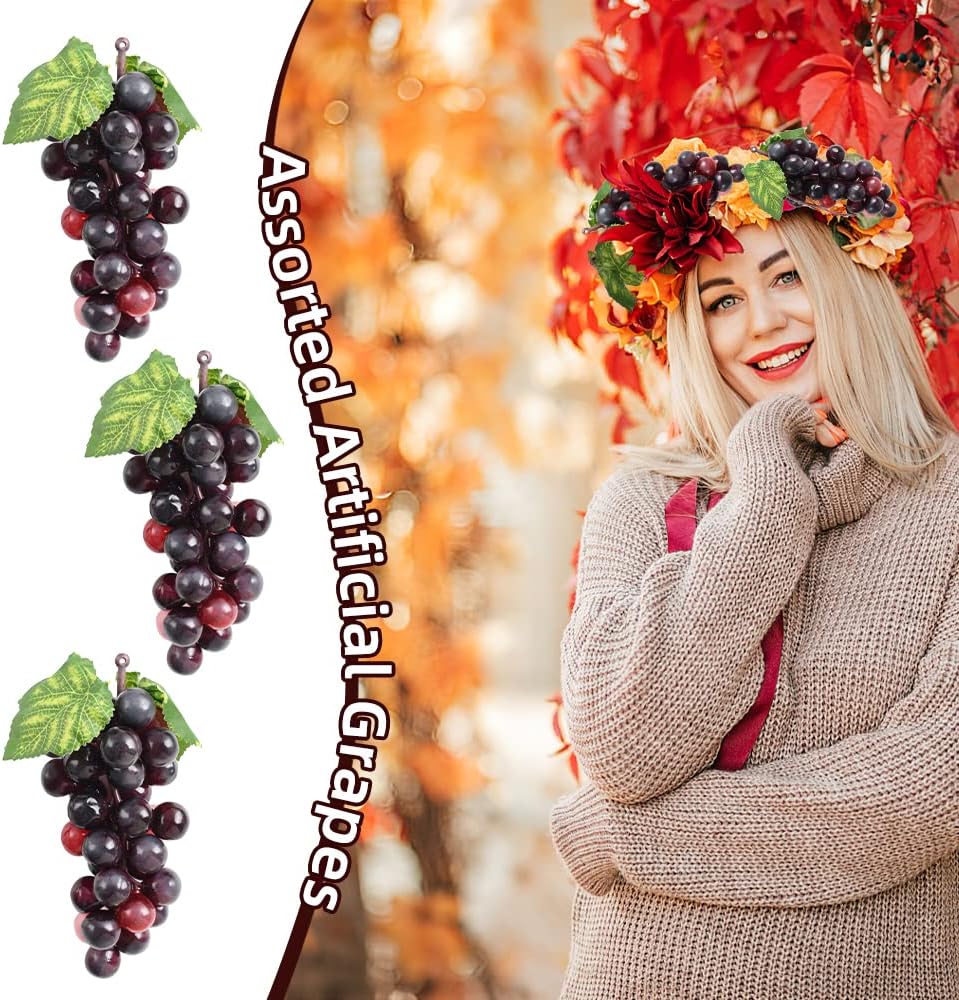 Luckforest Artificial Grapes 6Pcs Red Frosted Cluster Decor