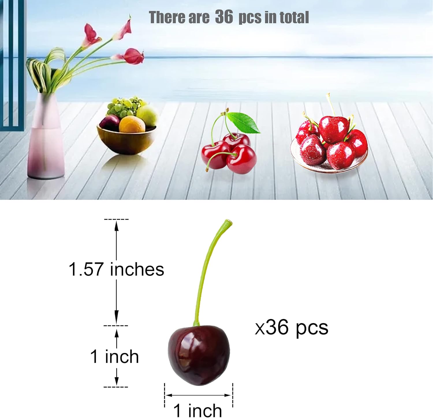 36 Pcs Artificial Lifelike Cherries Decoration Set Black