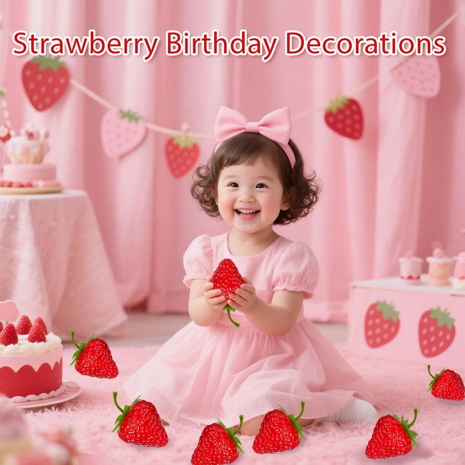 50 pcs Artificial Strawberries Decor for Cakes and Parties