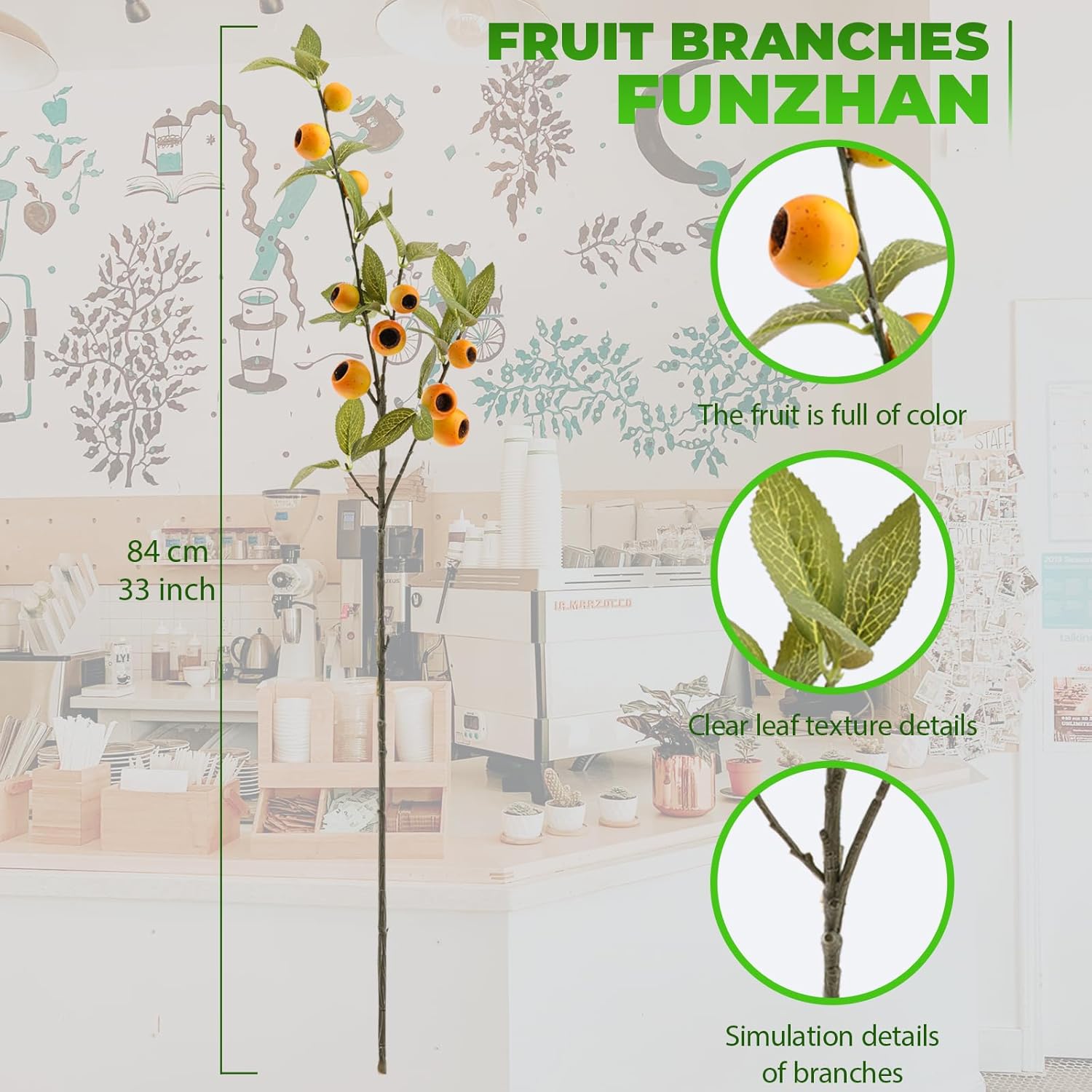 3PCS Yellow Fruits Tree Branch Artificial Fruits Decor