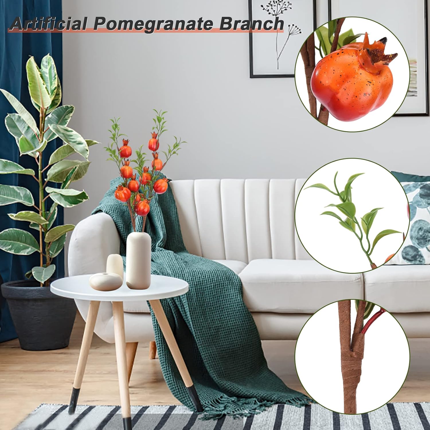 236 Inch Artificial Pomegranate Branch with Fruits and Leaves