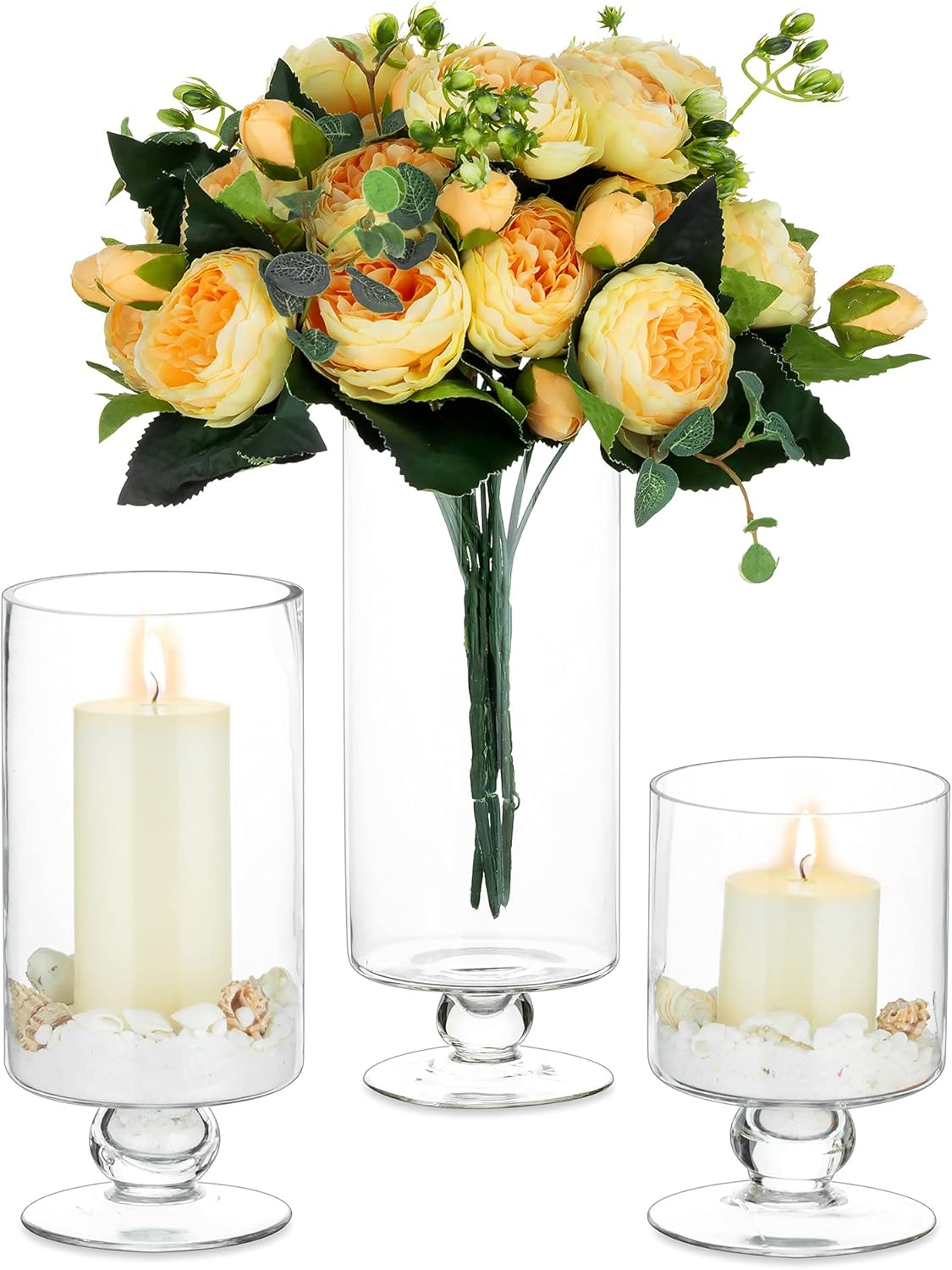 NUPTIO 3pc Set Clear Glass Vases for Centerpieces Decor