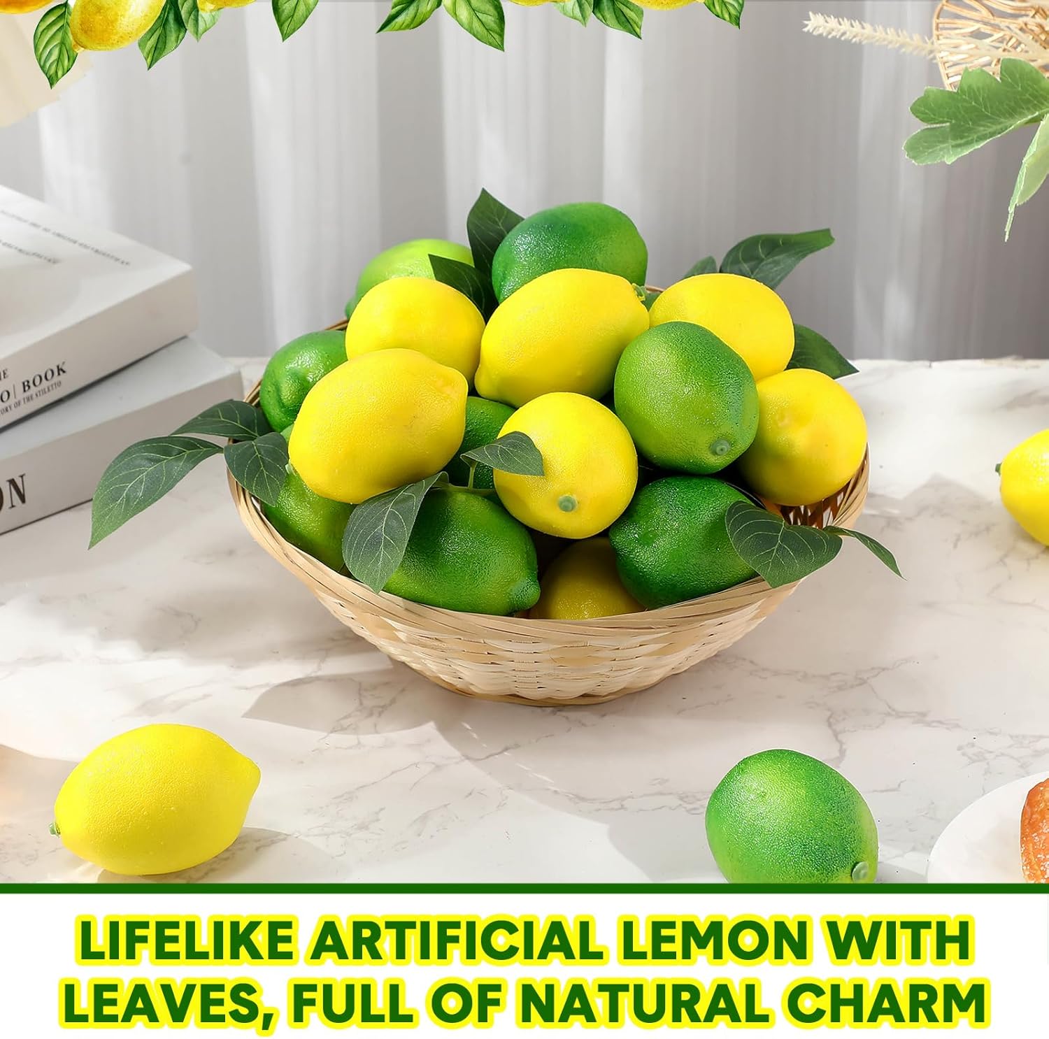 20 Pcs Artificial Lemons Limes with Leaves Decor Set