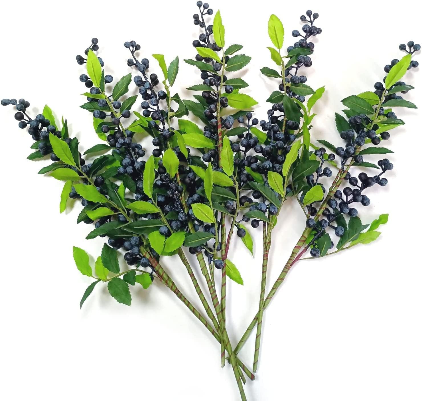 Artificial Berry Stems 6 Pcs 17 Inch Fake Burgundy Berries with Leaves