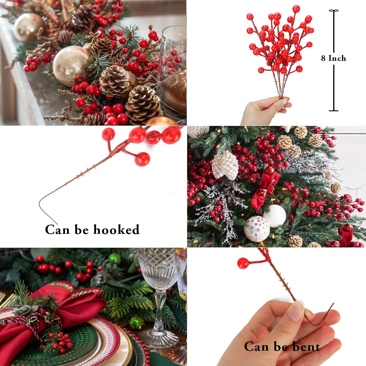 COSOKUU Fake Red Berry Christmas Decor 30 Pcs Artificial Fruit