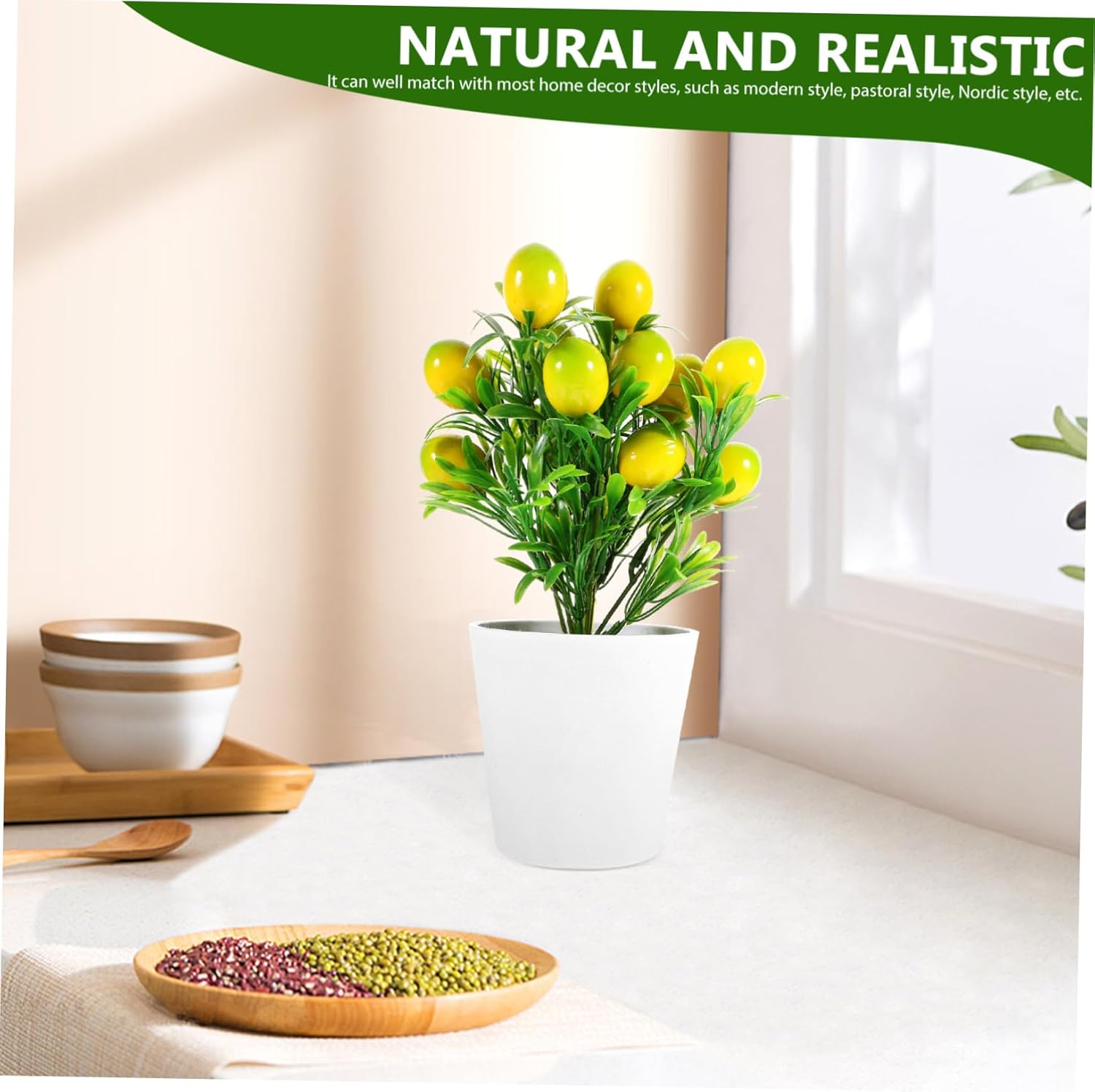 LIFKOME Artificial Lemon Branches Potted Plant Decor