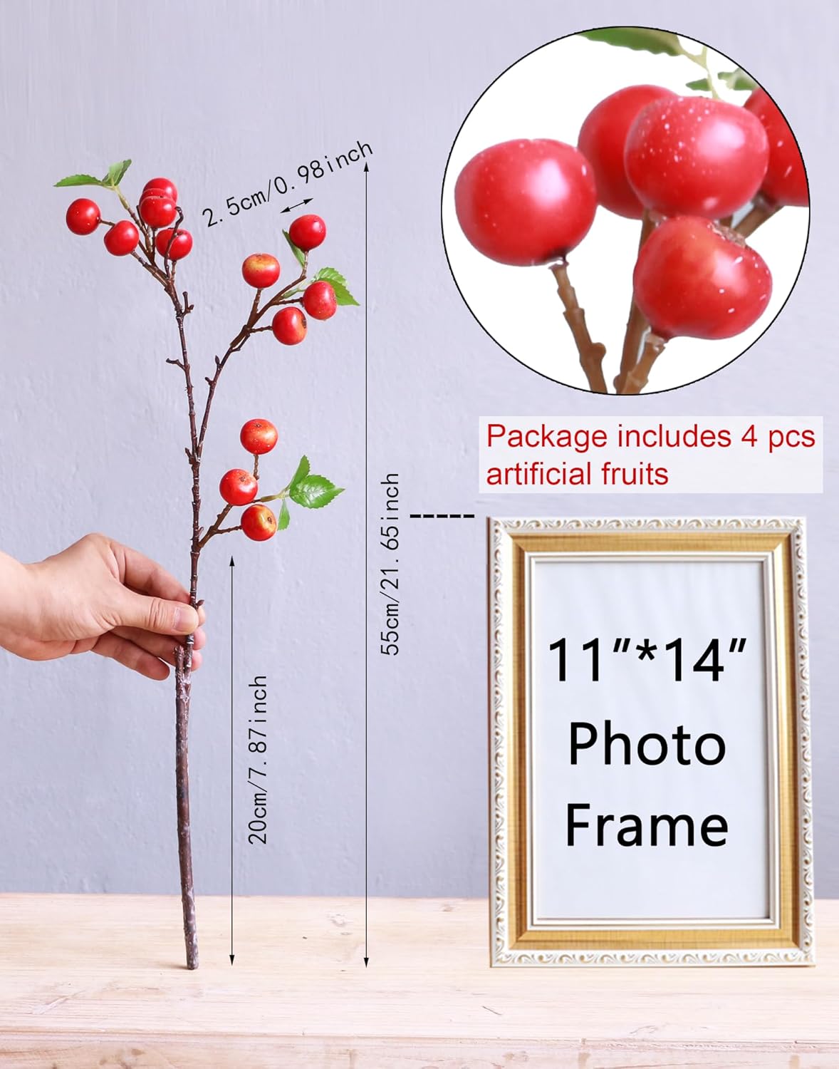 Forlaoers 4Pcs Artificial Berry Branches for Christmas Decor