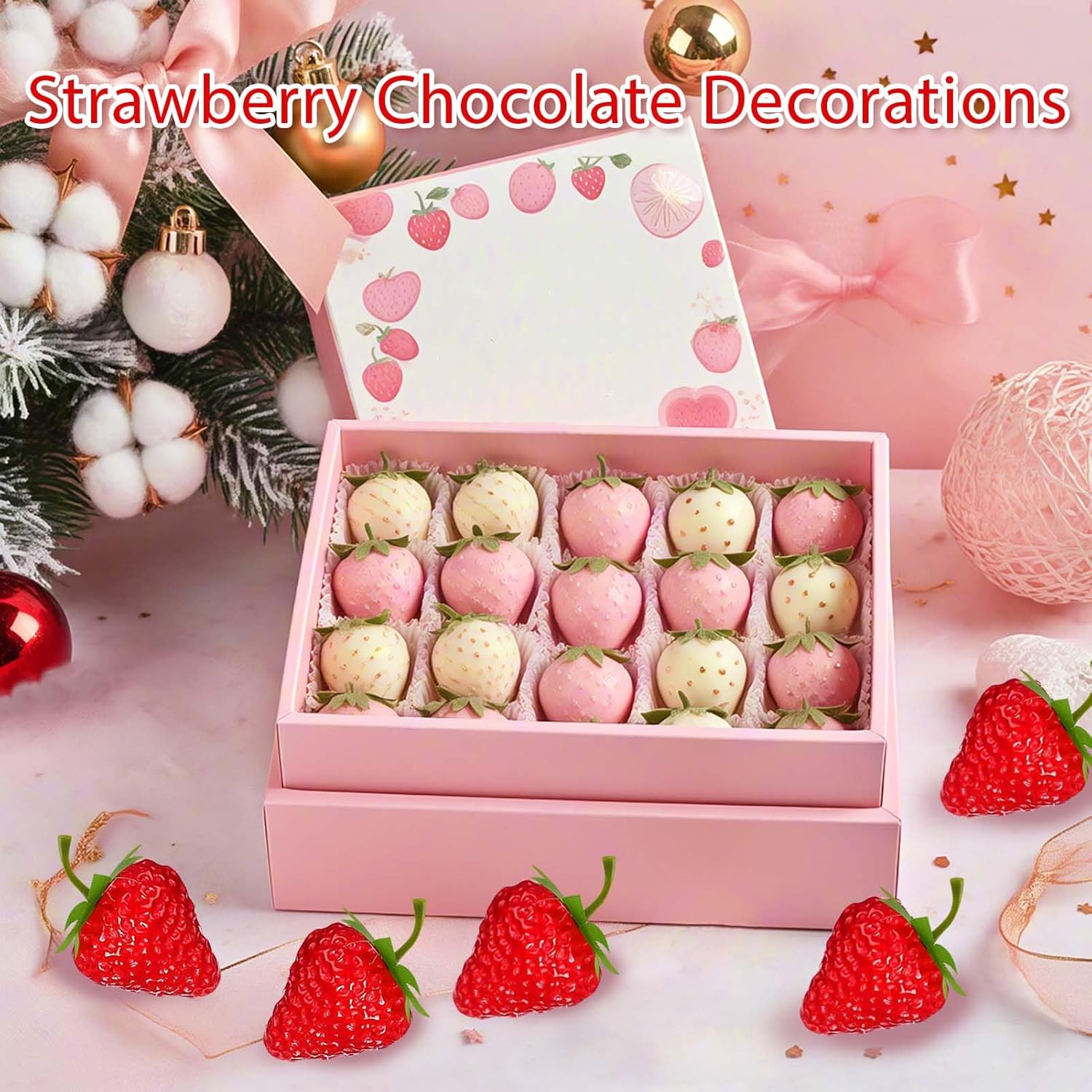 50 pcs Artificial Strawberries Decor for Cakes and Parties