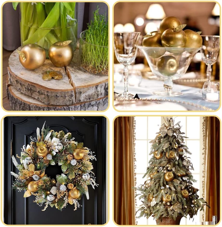 Lifelike Gold Artificial Apples for Home Decor 6PCS