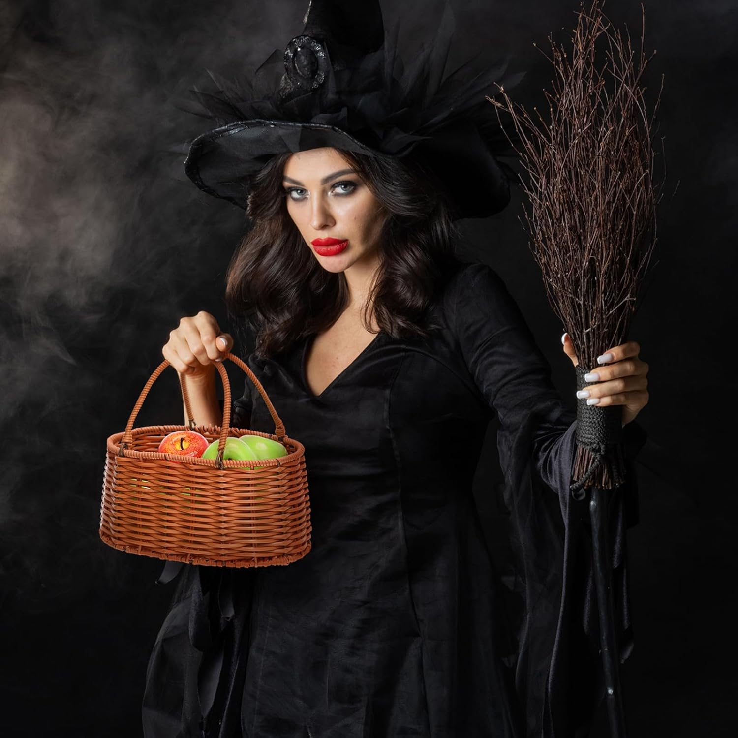 Viorawhite Halloween Party Decor 8pcs Artificial Apples with Basket