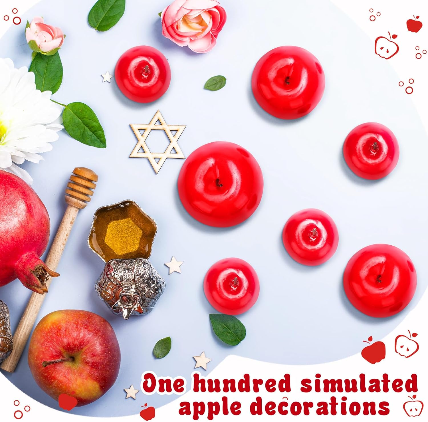 Wonderjune 30 Pcs Fake Fruit Artificial Apples Rosh Hashanah Decorations