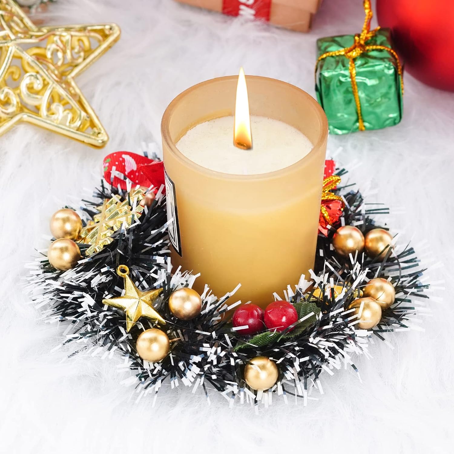 Lystaii 200pcs Gold Artificial Holly Berries with Wire Stems