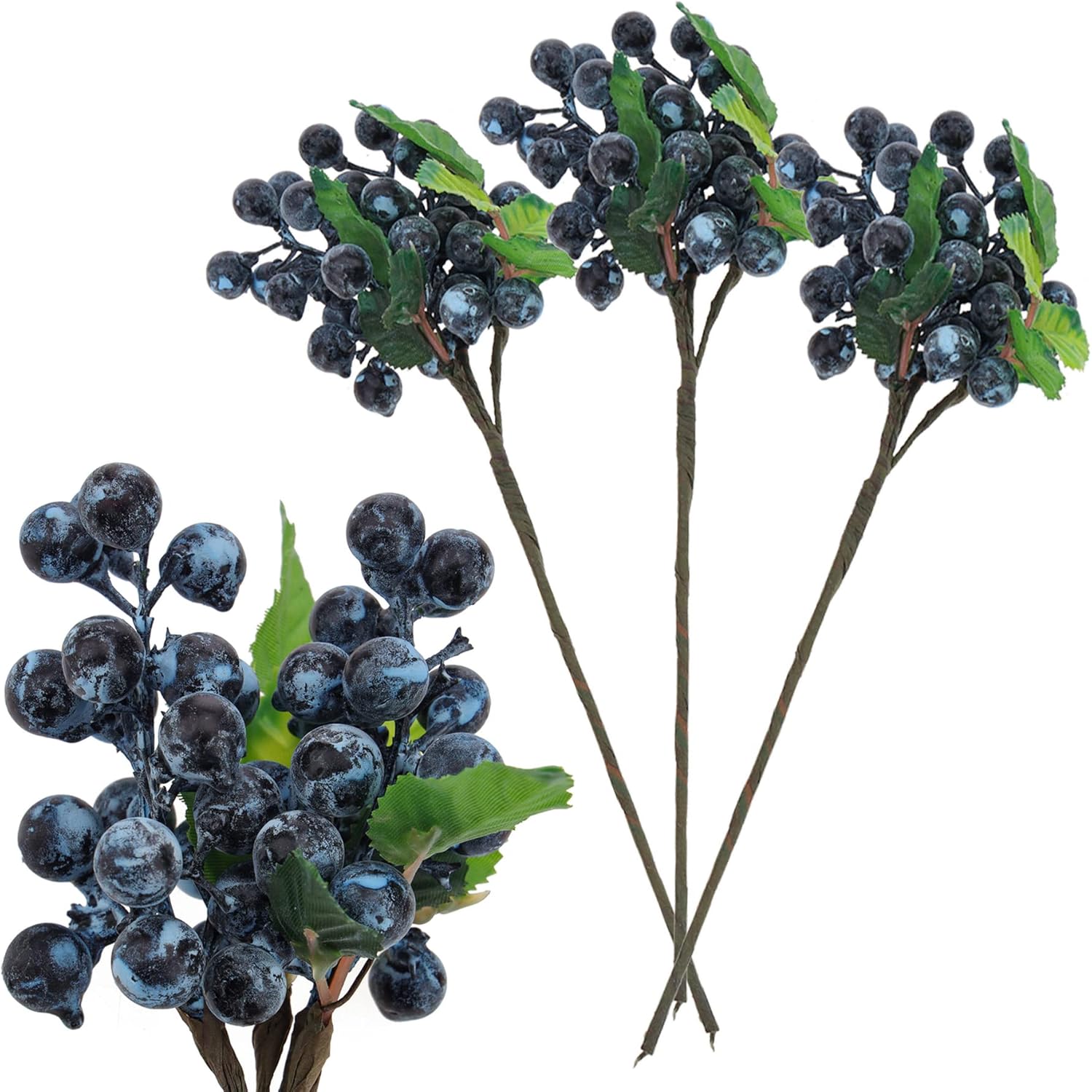 Artificial Blueberry Stems - 3 Pack for Centerpieces and Decor