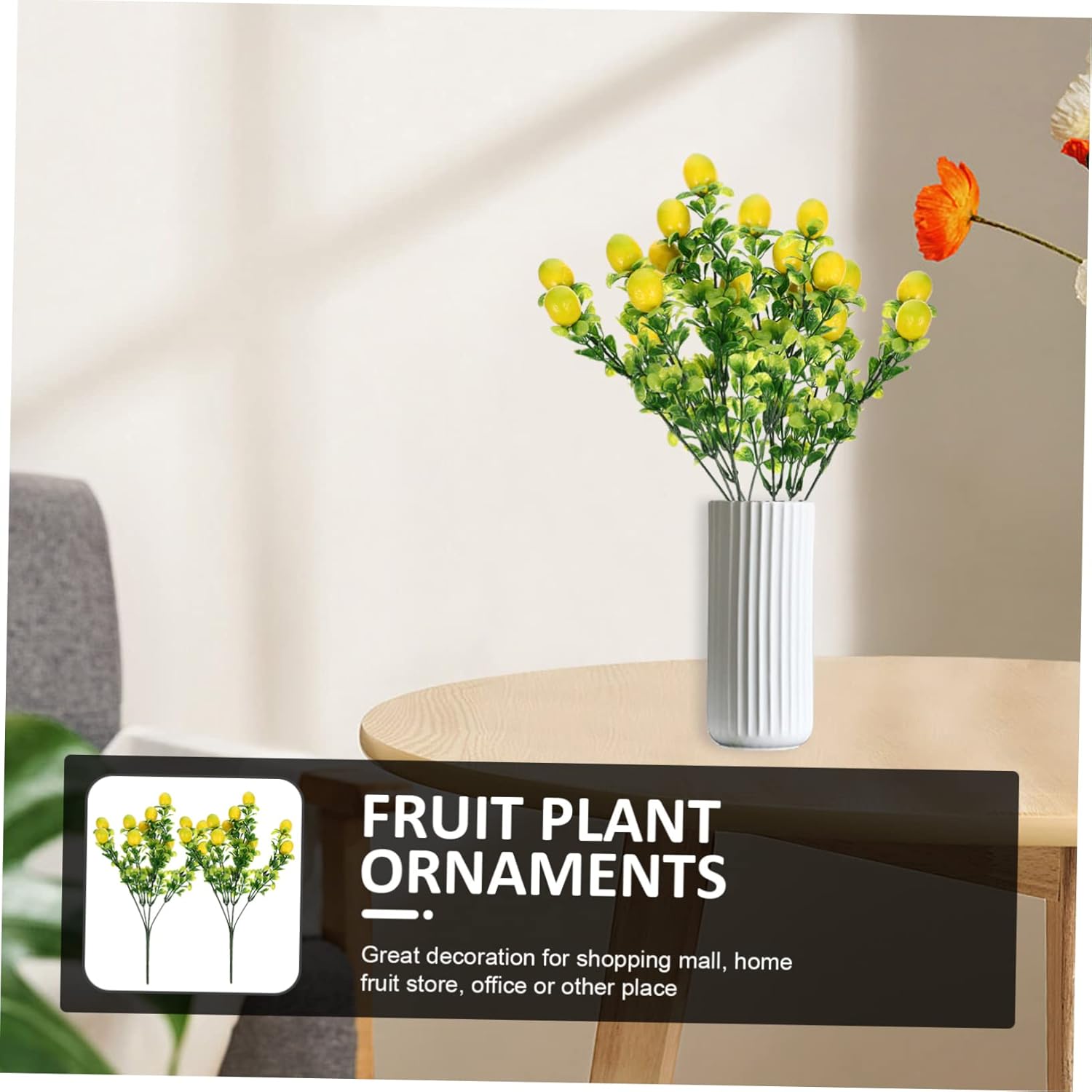 GRIRIW 2pcs Artificial Lemon Twigs for Home Kitchen Decor