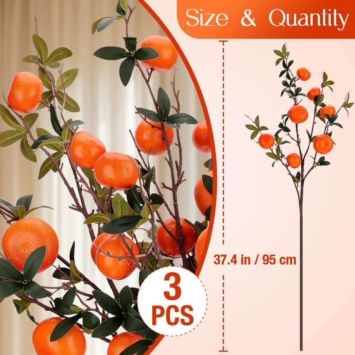 Gresorth 374 Inch Artificial Orange Branch 3pcs