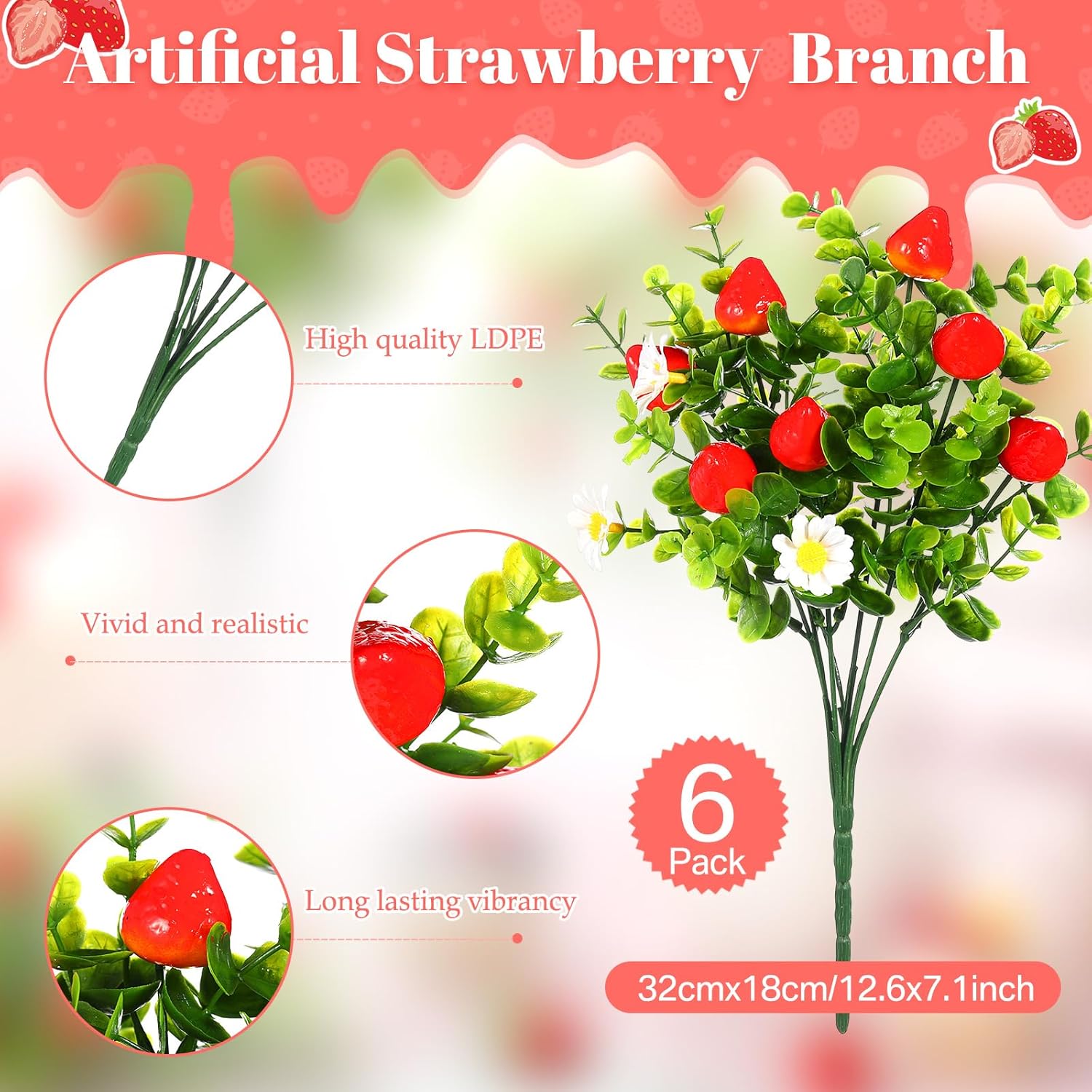 Tigeen 6 Pack Artificial Strawberry Decorations