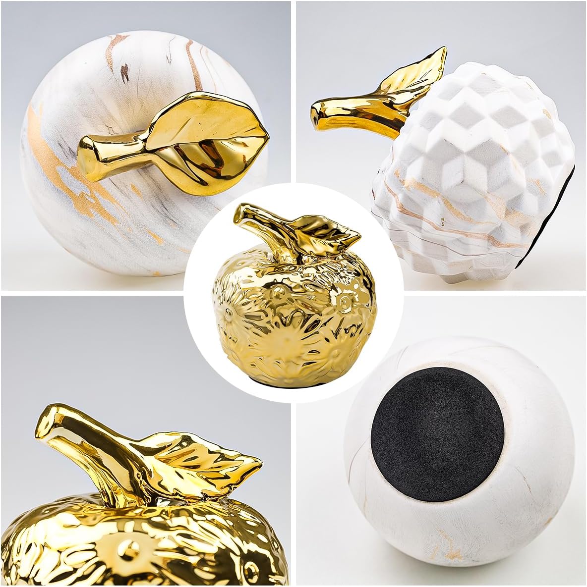 Folmywy Ceramic Apple Ornament with Gold Flower Pattern