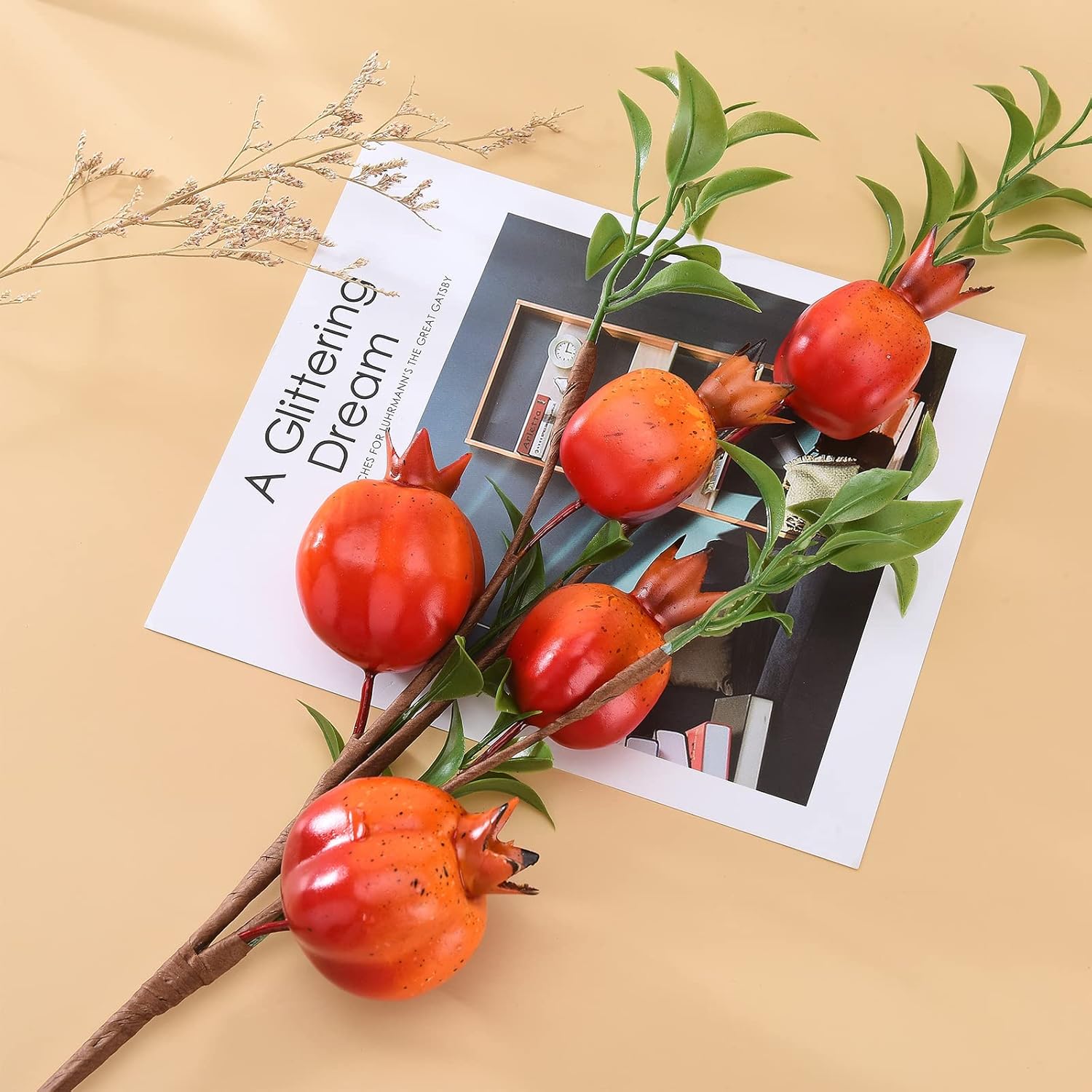 236 Inch Artificial Pomegranate Branch with Fruits and Leaves