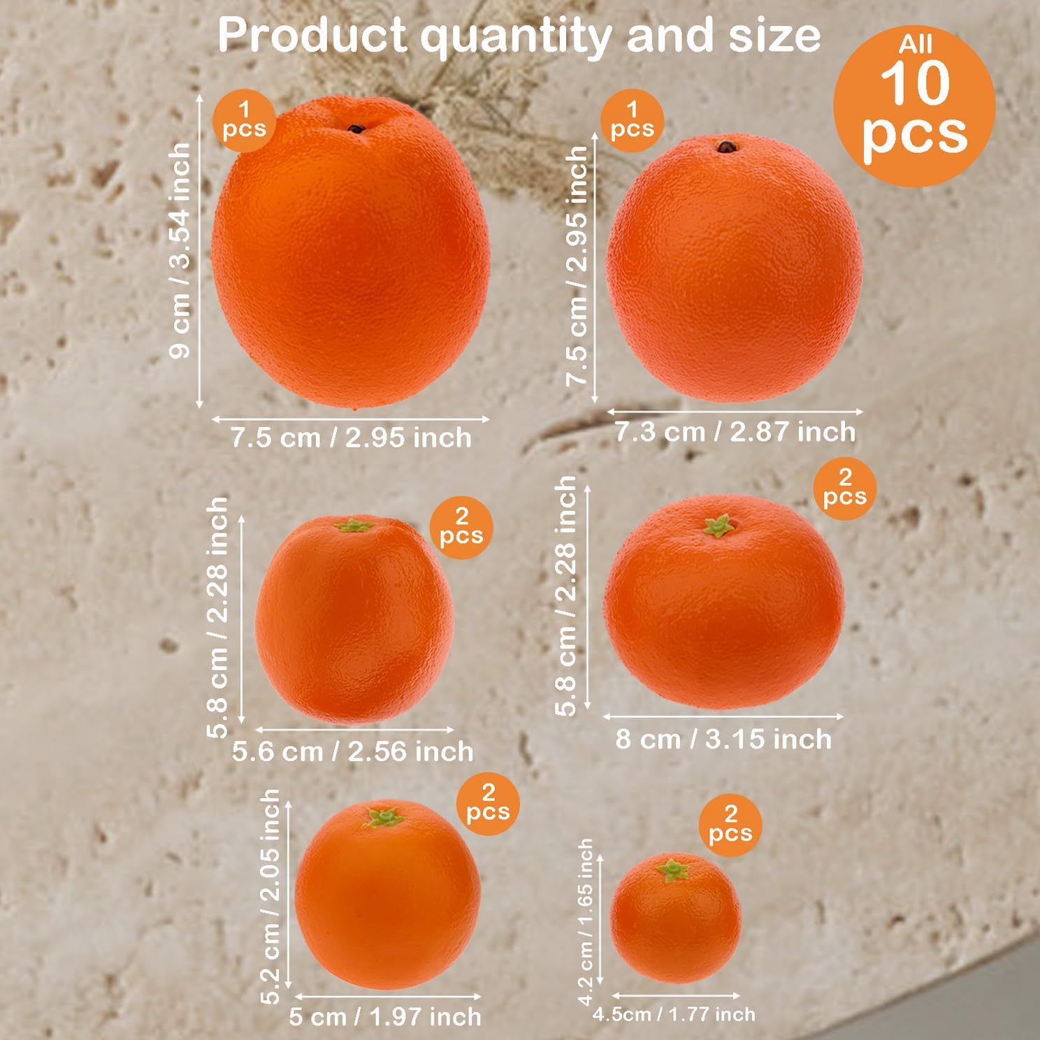 Woration Realistic Artificial Orange Set 10 Pcs