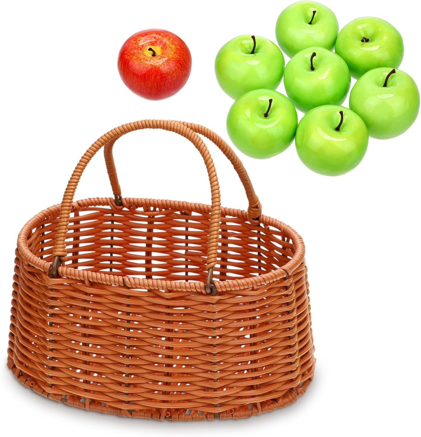 Viorawhite Halloween Party Decor 8pcs Artificial Apples with Basket