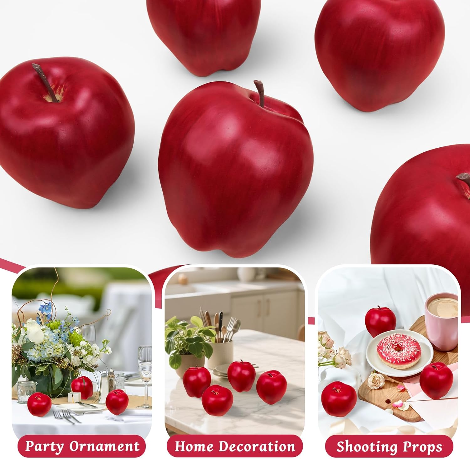 6pcs Artificial Apple Decor for Home Kitchen Office Christmas