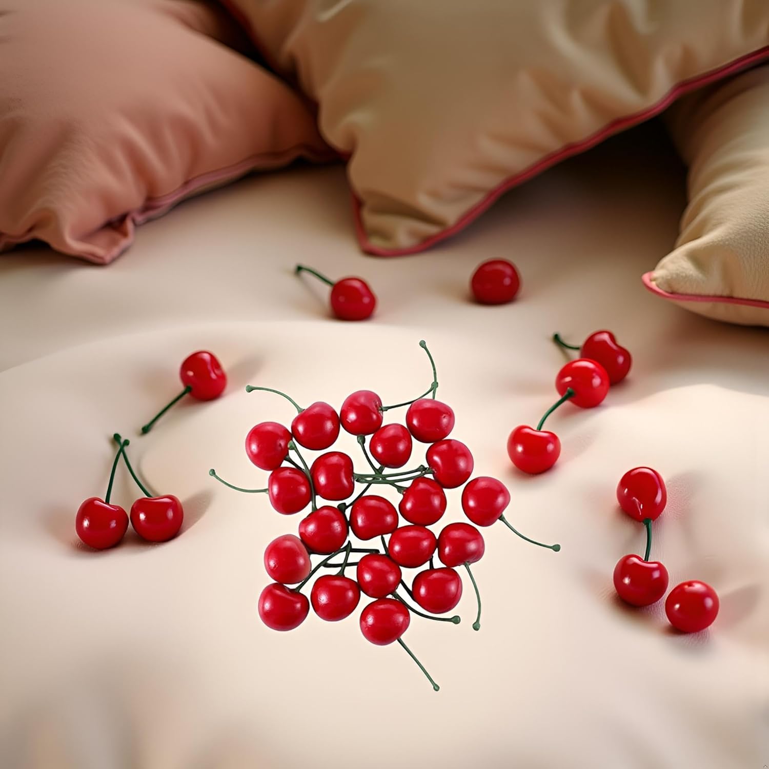 Jowxsx 20Pcs Realistic Red Artificial Cherries Decor
