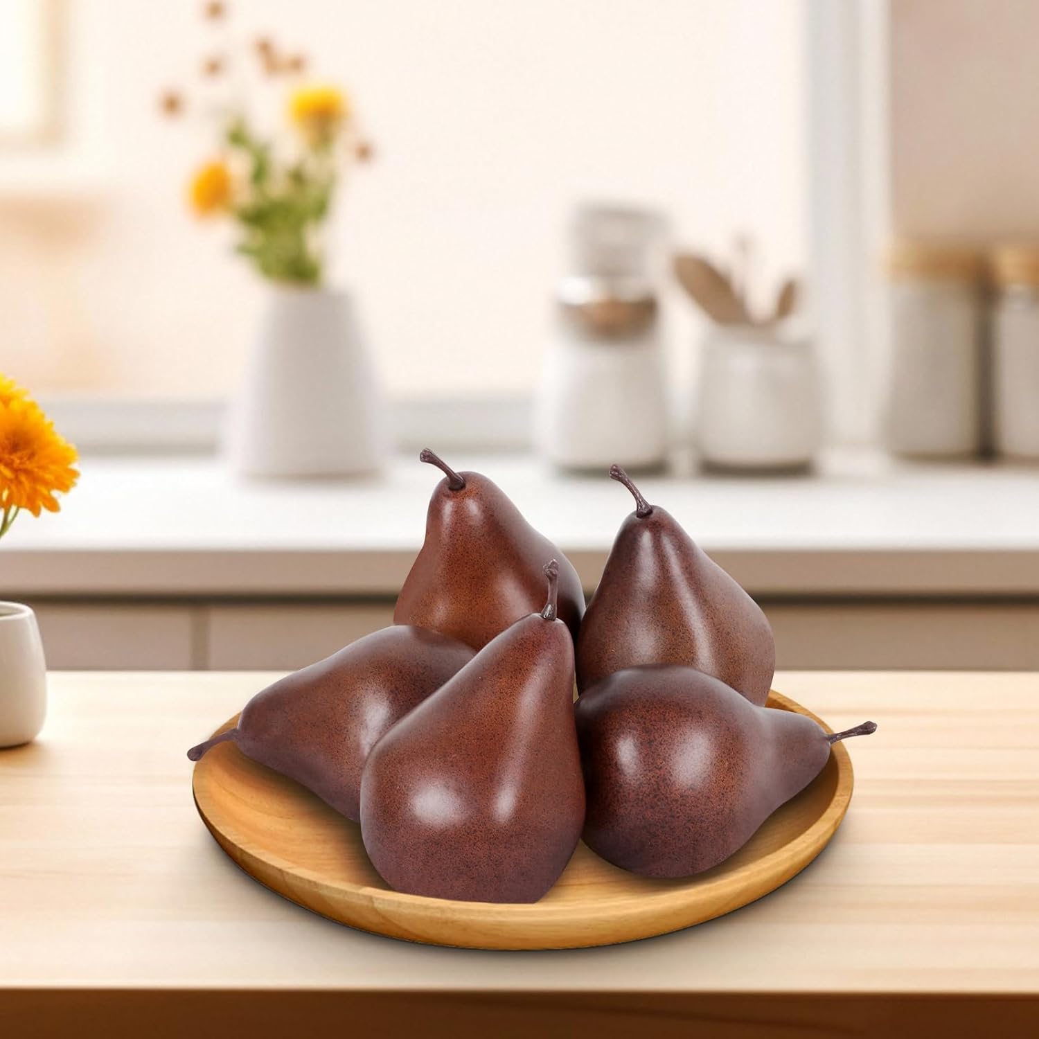 5Pcs Artificial Faux Pears Vivid Brown Lifelike Decor