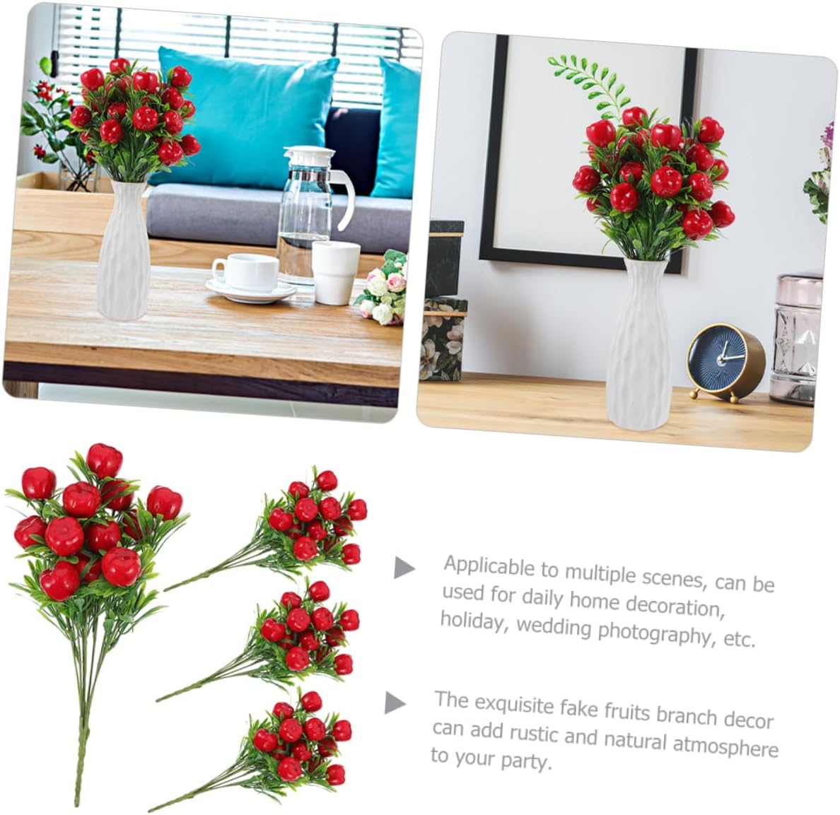 Wakauto 4Pcs Artificial Fruit Branches for Vase Decorations