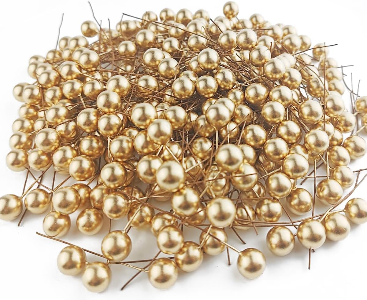 GXXMEI 300PCS Artificial Holly Berries Gold