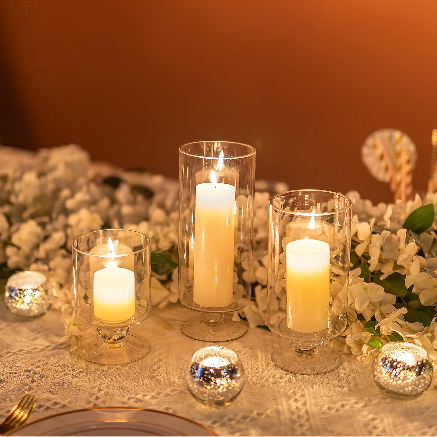 NUPTIO 3pc Set Clear Glass Vases for Centerpieces Decor