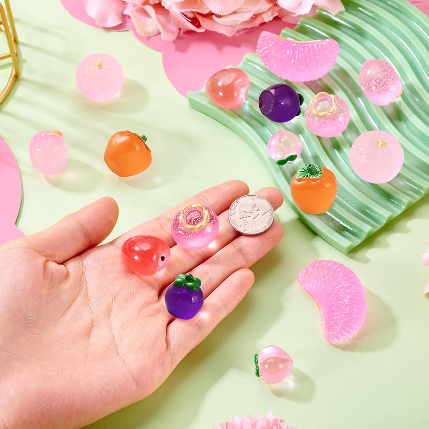 16Pcs Glow in The Dark Mini Pink Fruit Decorations