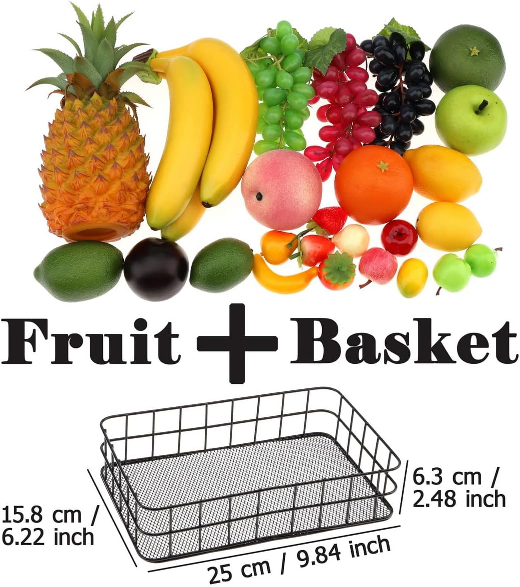 Woration Black Fruit Basket with 25 Artificial Fruits Set