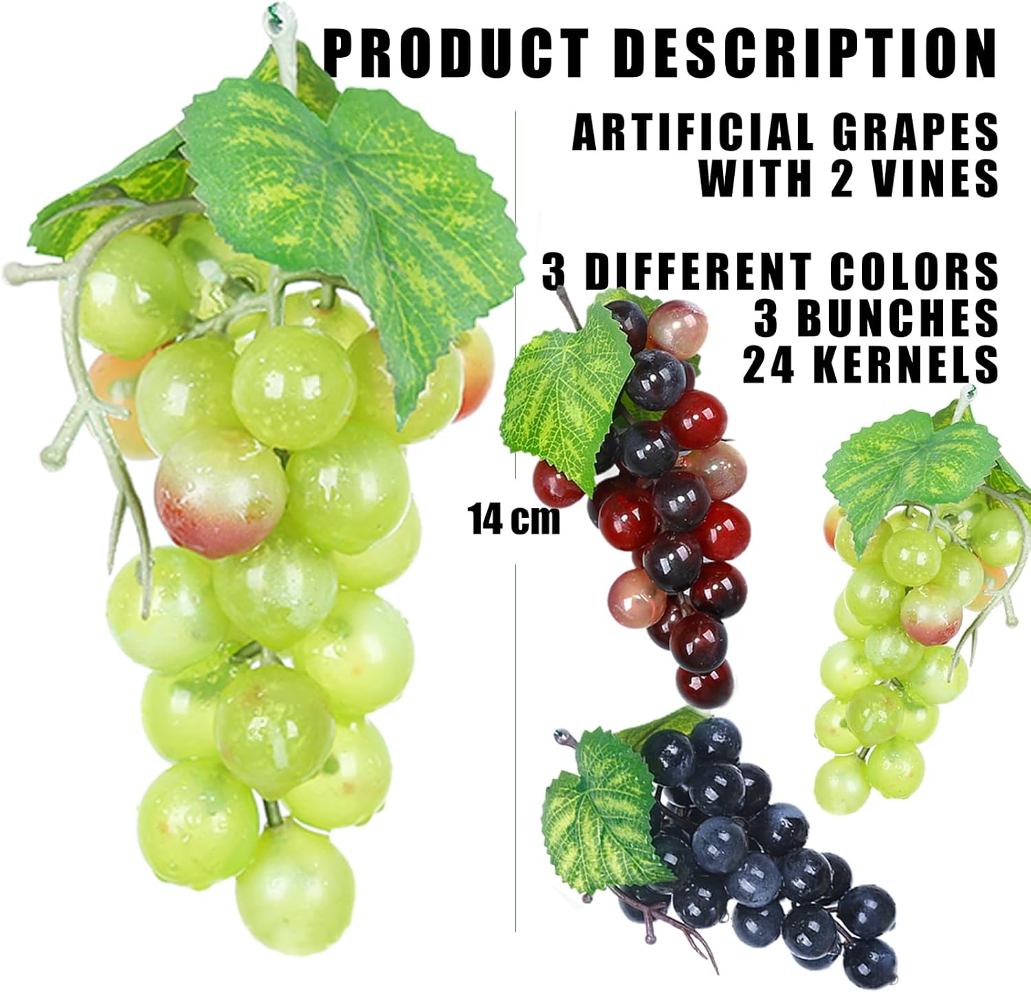 Tuxiaobu Artificial Grapes Decorations 3 Pcs Mixed