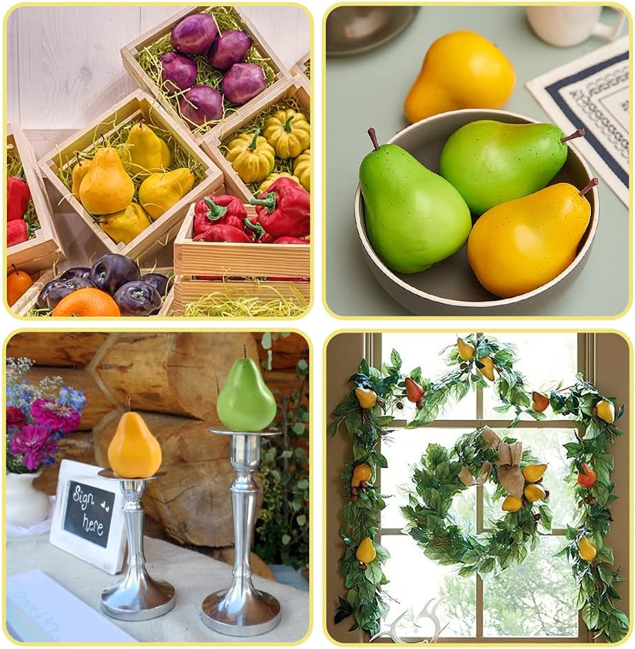 LUEYAO Artificial Yellow Pears 6pcs Decor Set