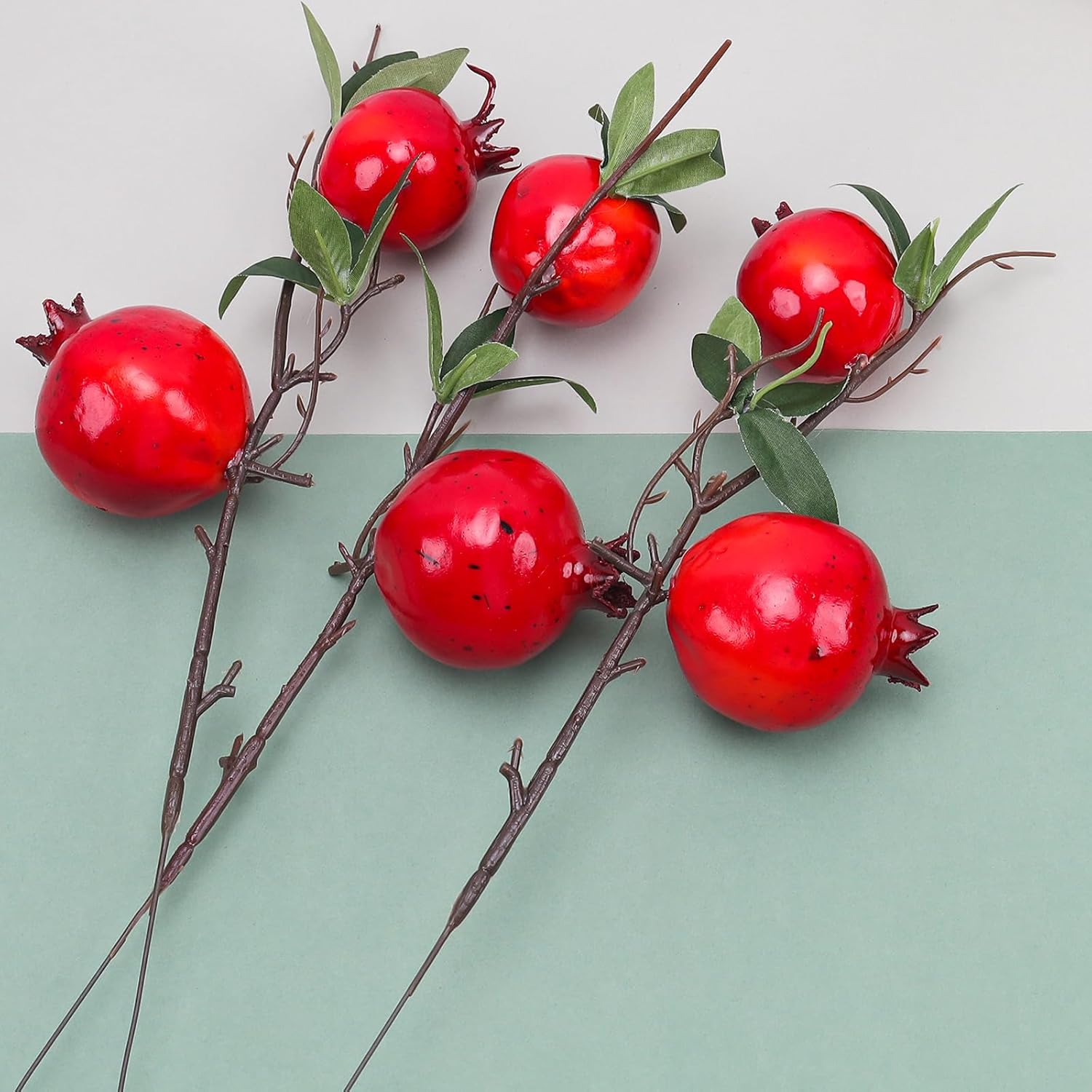 Quancru 3pcs Realistic Artificial Pomegranate Branches Decoration