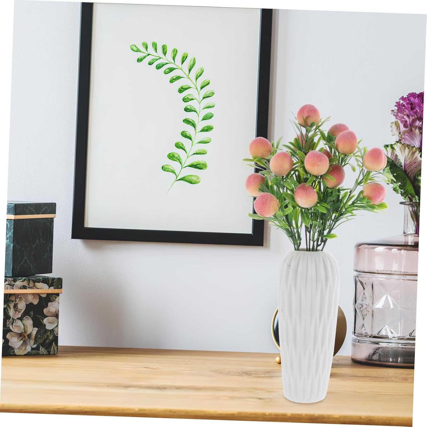 Artificial Peach Branches Vase Decor Set