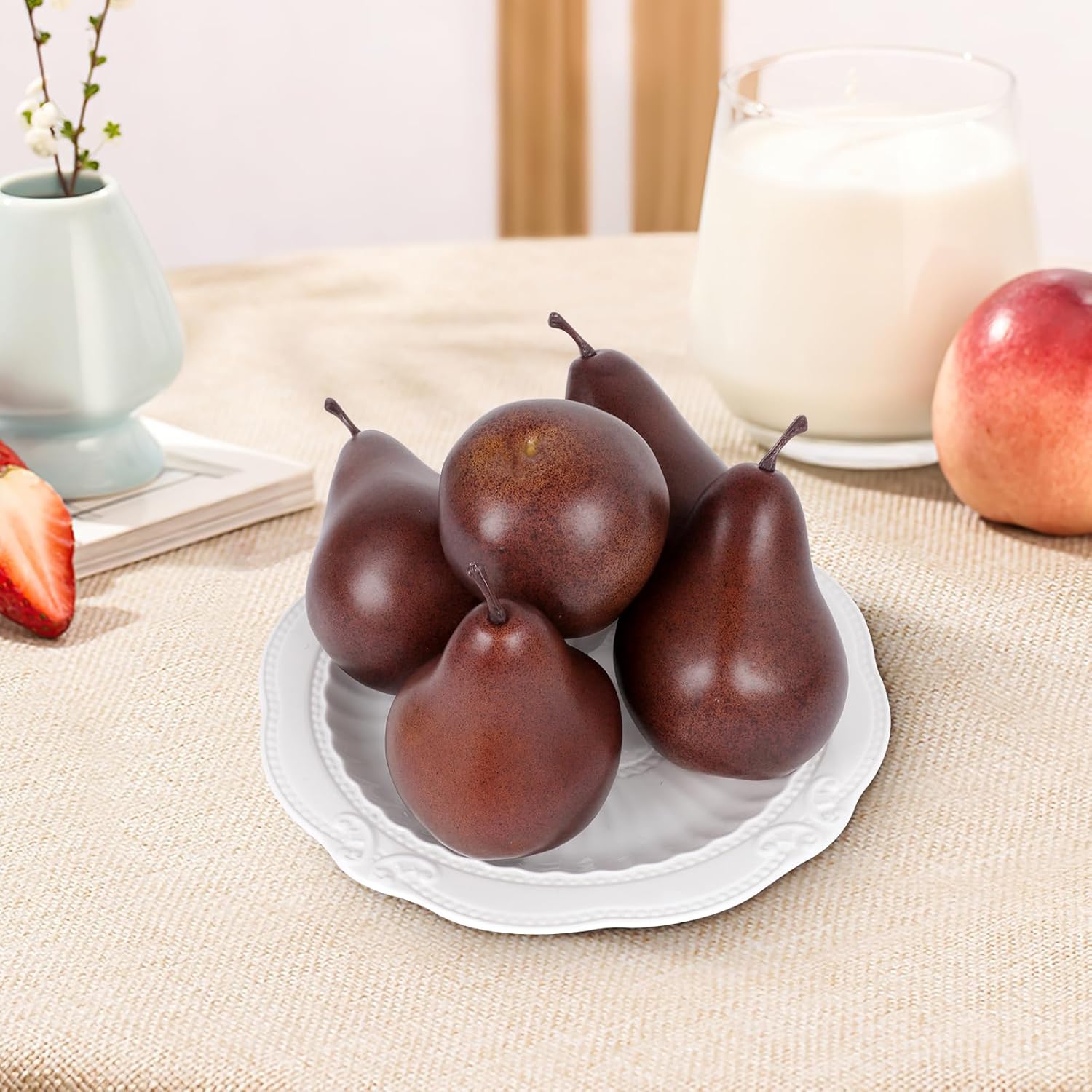 5Pcs Artificial Faux Pears Vivid Brown Lifelike Decor