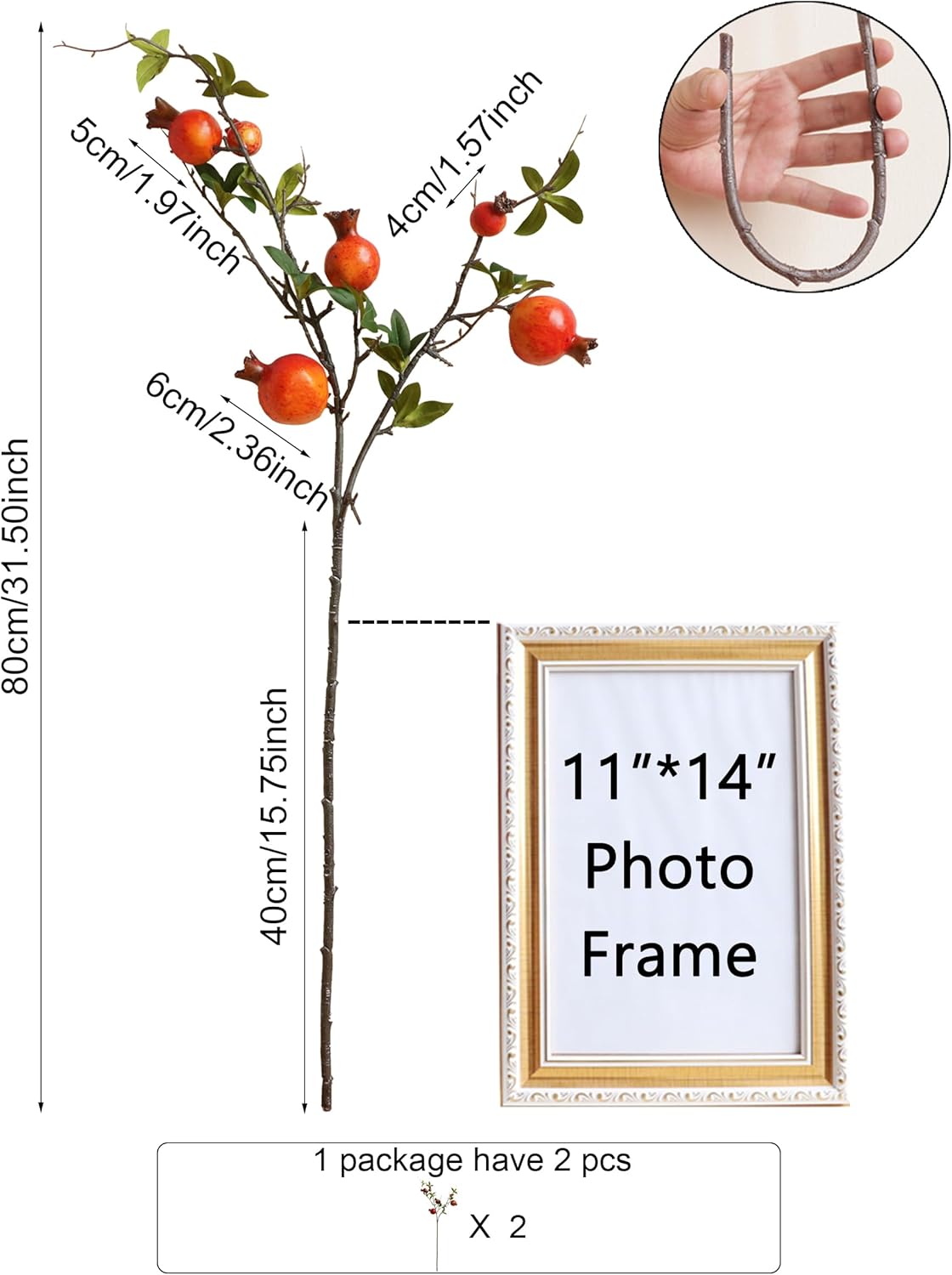 Forlaoers 2pcs Artificial Pomegranate Flowers for Christmas Decorations