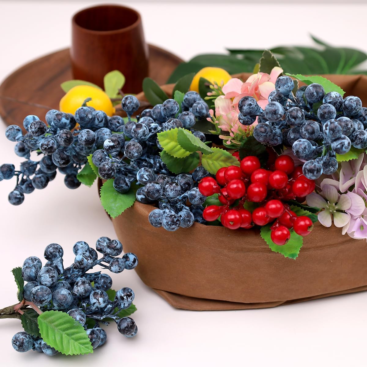 Artificial Blueberry Stems - 3 Pack for Centerpieces and Decor